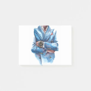 A suit and a watch post-it notes