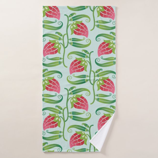a summery seamless pattern featuring strawberries  bath towel (Bath Towel)