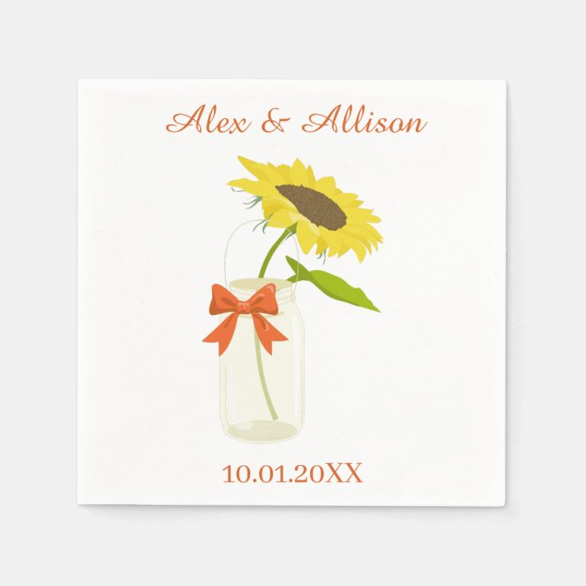 A sunflower in a mason jar napkin (Front)