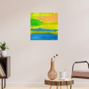 "A SUNNY DAY" Yellow Blue Nautical Abstract Art Poster