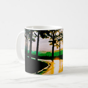 A SUNNY FORESTED ROAD WATERCOLOR ART CALMING COFFEE MUG