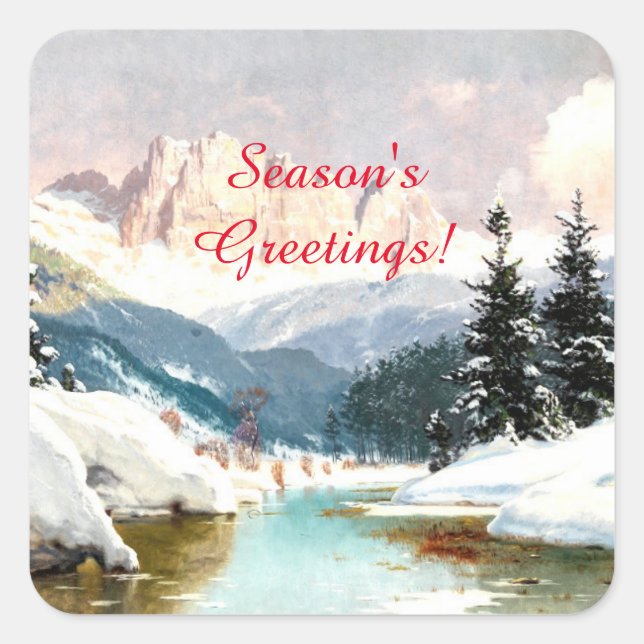 A Sunny Winter Day, View of the Dolomites, Square Sticker (Front)