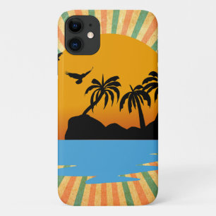 A Sunset retro with cocunute  tree iPhone 11 Case