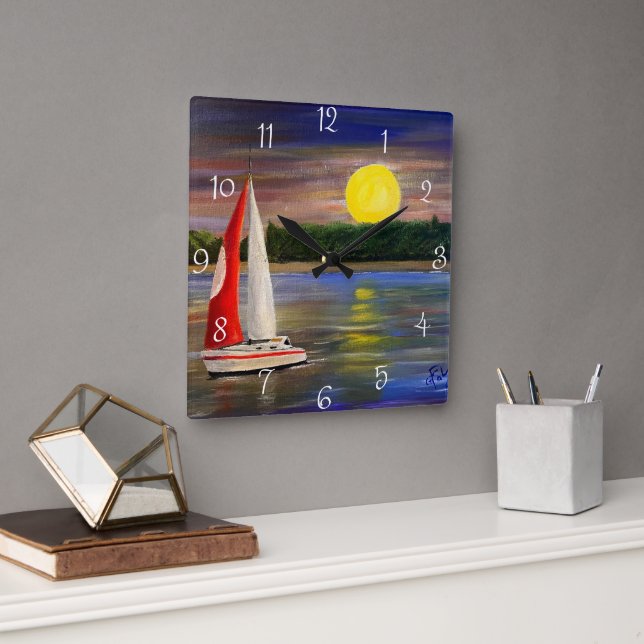 A Sunset Sail, by Gary Poling Square Wall Clock (Office)