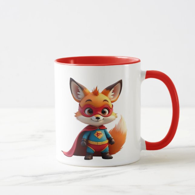 A superhero fox with red mask and cape. mug (Right)