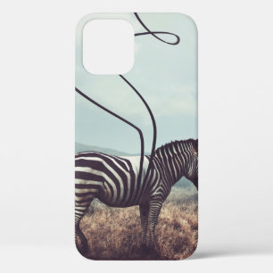 A surreal image of a zebra and two of its black st iPhone 12 case