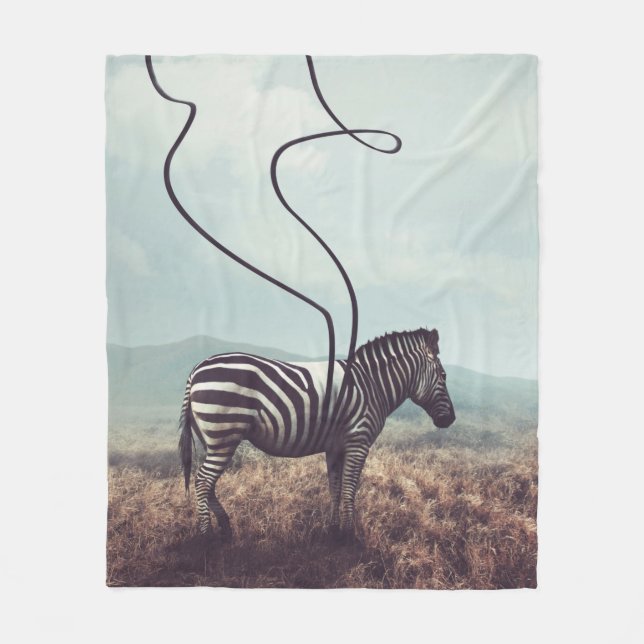 A surreal image of a zebra and two of its black st fleece blanket (Front)