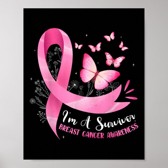 A Survivor Breast Cancer Awareness Pink Ribbon Wom Poster (Front)