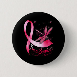 A Survivor Dragonfly Breast Cancer Awareness 6 Cm Round Badge