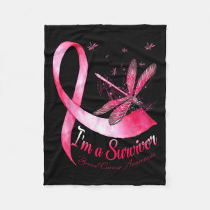 A Survivor Dragonfly Breast Cancer Awareness Fleece Blanket