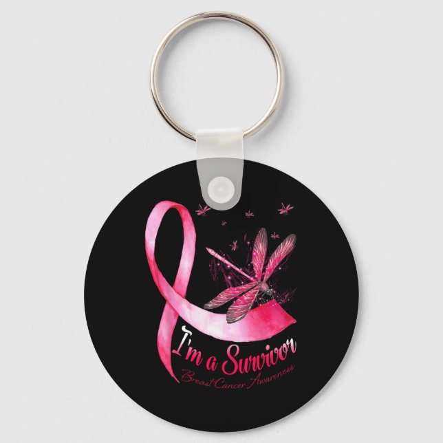 A Survivor Dragonfly Breast Cancer Awareness  Key Ring (Front)