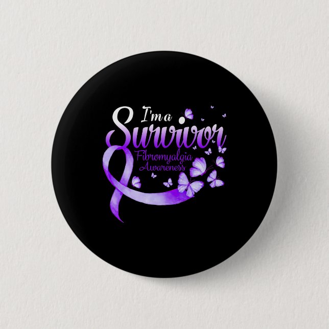 A Survivor Fibromyalgia Awareness Butterfly 1  6 Cm Round Badge (Front)