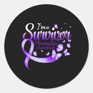 A Survivor Fibromyalgia Awareness Butterfly 1  Classic Round Sticker