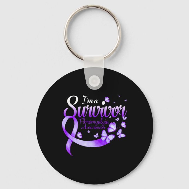 A Survivor Fibromyalgia Awareness Butterfly 1  Key Ring (Front)