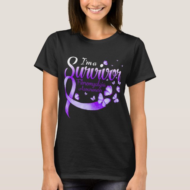 A Survivor Fibromyalgia Awareness Butterfly 1  T-Shirt (Front)