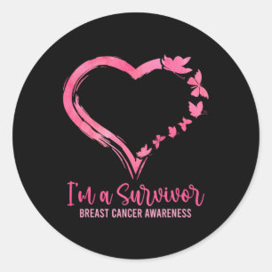 A Survivor Shirt Pink Butterfly Heart Breast Cance Classic Round Sticker