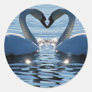 A Swan Heart Kiss, Reflections of Love Classic Round Sticker