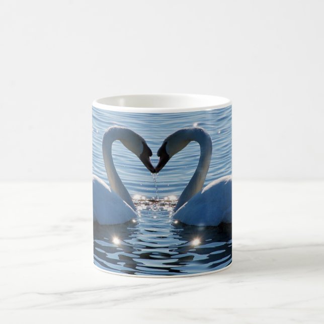 A Swan Heart Kiss, Reflections of Love Coffee Mug (Center)