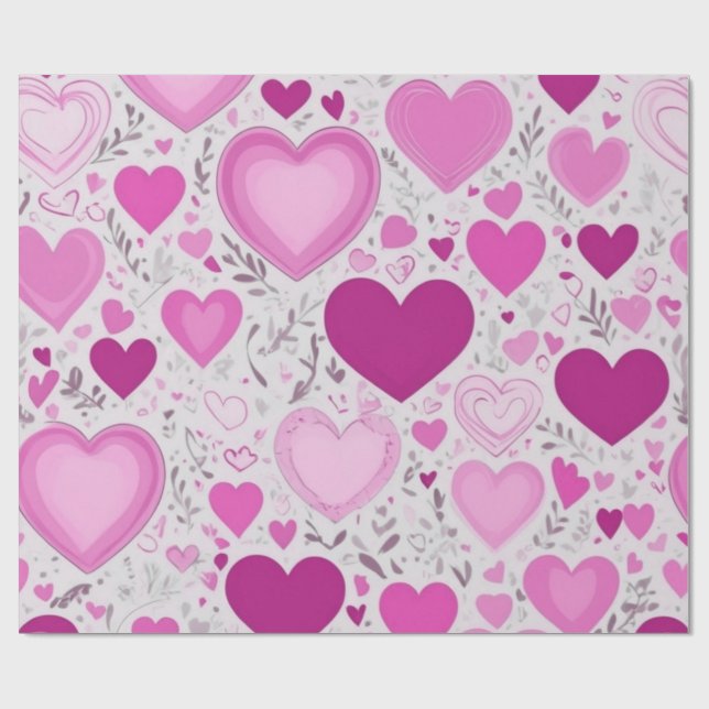 A sweet and charming pink hearts pattern wrapping paper (Flat)