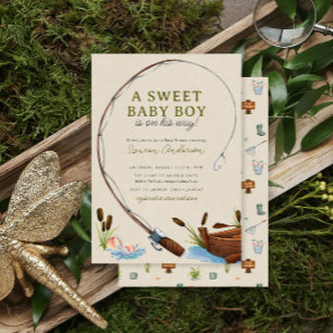 A Sweet Baby Boy Fisherman Watercolor Baby Shower Invitation