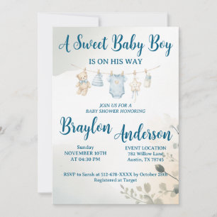 A Sweet Baby Boy is on his way Baby Shower Invitation
