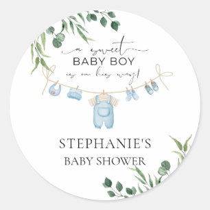 A sweet baby boy is on his way Laundry Blue  Classic Round Sticker