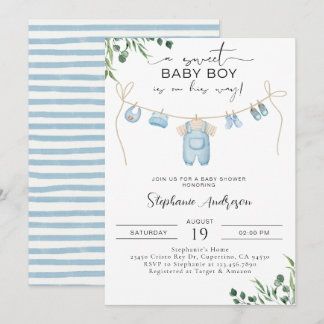 A sweet baby boy is on his way Laundry Blue  Invitation