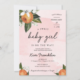 A Sweet Baby Girl is on the Way Clementine Orange  Invitation