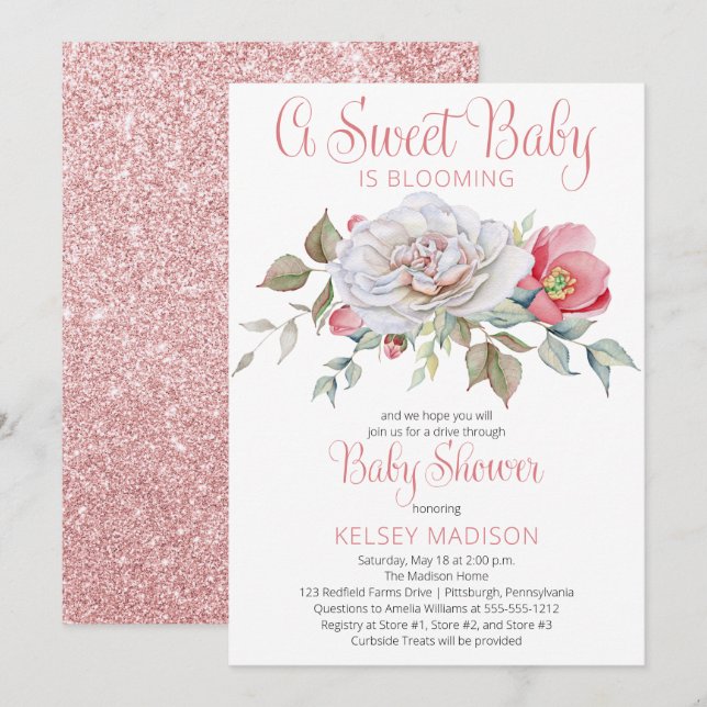 A Sweet Baby Is Blooming Drive Through Baby Shower Invitation (Front/Back)