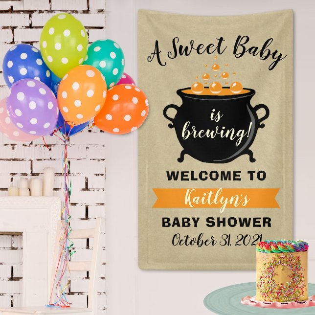 A Sweet Baby Is Brewing Halloween Baby Shower Banner (Creator Uploaded)