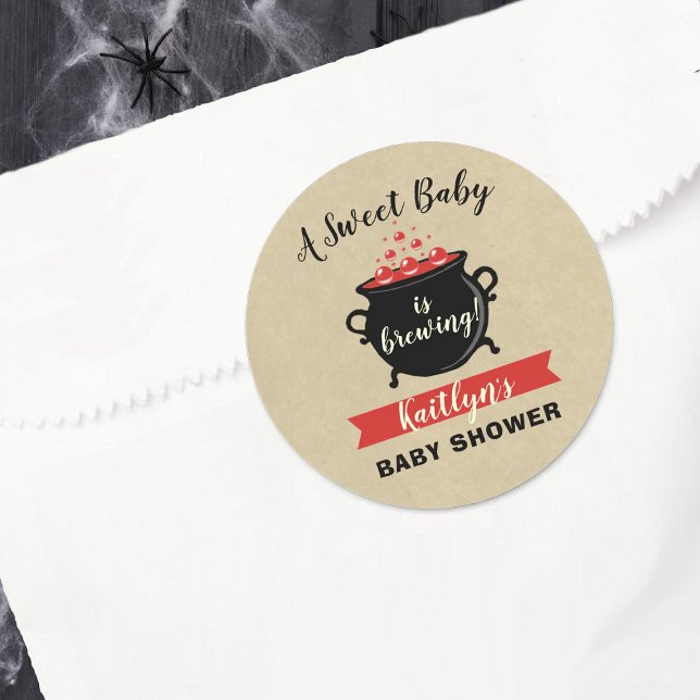 A Sweet Baby Is Brewing Halloween Baby Shower Classic Round Sticker (Creator Uploaded)