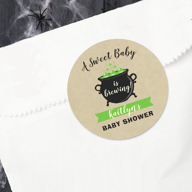 A Sweet Baby Is Brewing Halloween Baby Shower Classic Round Sticker (Creator Uploaded)