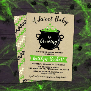 A Sweet Baby Is Brewing Halloween Baby Shower Invitation
