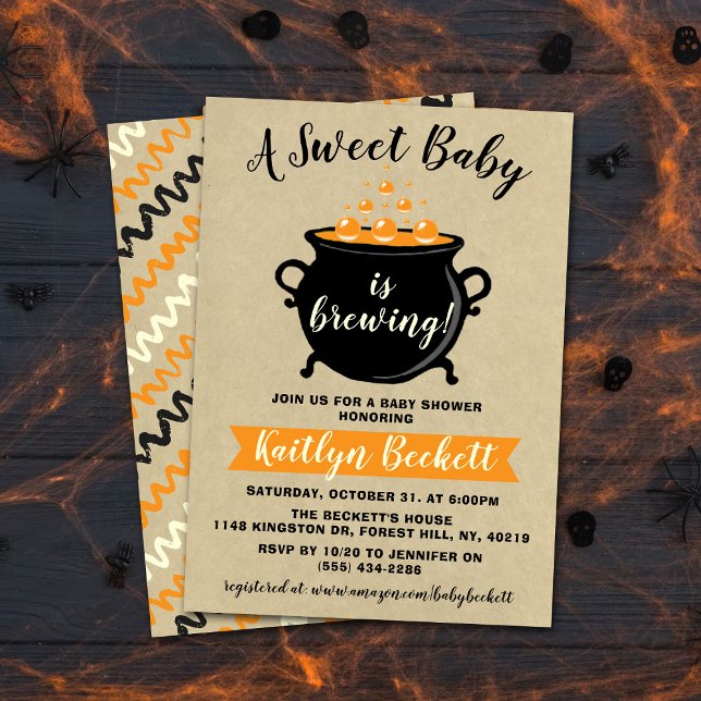 A Sweet Baby Is Brewing Halloween Baby Shower Invitation (Creator Uploaded)