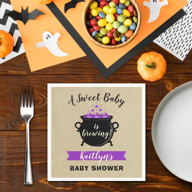 A Sweet Baby Is Brewing Halloween Baby Shower Napkin (Creator Uploaded)