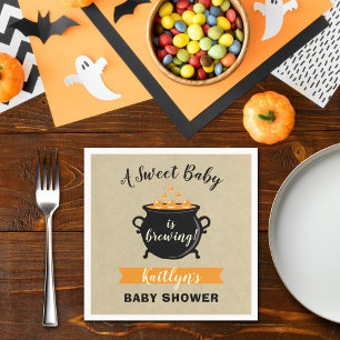 A Sweet Baby Is Brewing Halloween Baby Shower Napkin