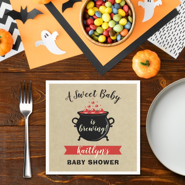 A Sweet Baby Is Brewing Halloween Baby Shower Napkin (Creator Uploaded)