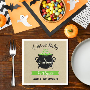 A Sweet Baby Is Brewing Halloween Baby Shower Napkin