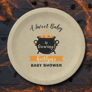 A Sweet Baby Is Brewing Halloween Baby Shower Paper Plate