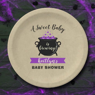 A Sweet Baby Is Brewing Halloween Baby Shower Paper Plate