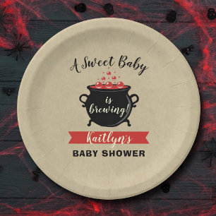 A Sweet Baby Is Brewing Halloween Baby Shower Paper Plate