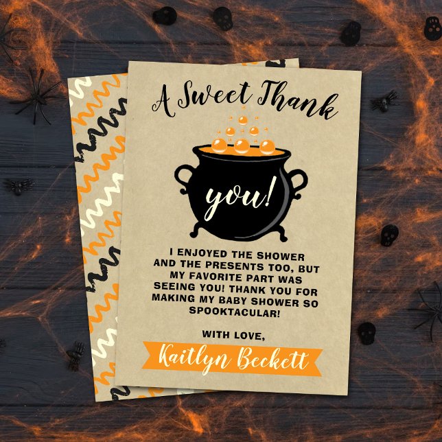 A Sweet Baby Is Brewing Halloween Baby Shower Thank You Card (Creator Uploaded)