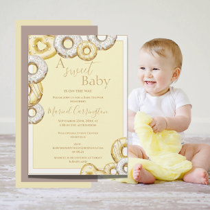 A Sweet Baby Yellow Doughnuts Watercolor Baby Show Invitation