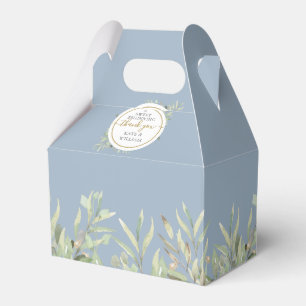 A Sweet Beginning Gold Dusty Blue Greenery Wedding Favour Box