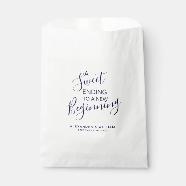 A Sweet Beginning Navy Blue Wedding Candy Buffet Favour Bag (Front)