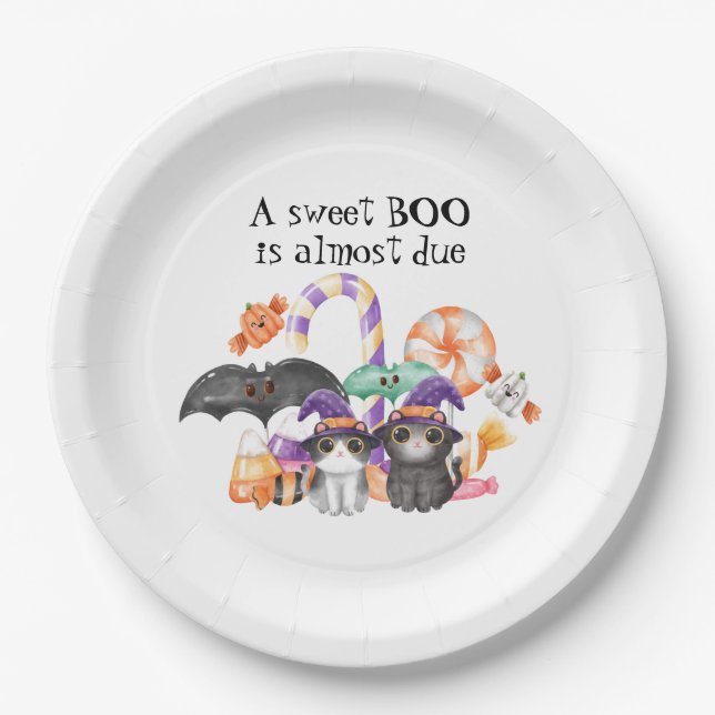 A sweet BOO is almost due Baby Shower Table Set Up Paper Plate (Front)