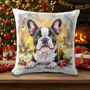 A Sweet Boston Terrier Christmas Cushion