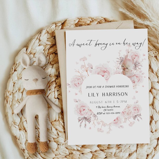 A Sweet Bunny Is On Her Way Baby Shower Party Invitation (Creator Uploaded)