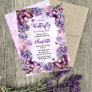 A Sweet Butterfly Is Turning One Girl 1st Birthday Invitation