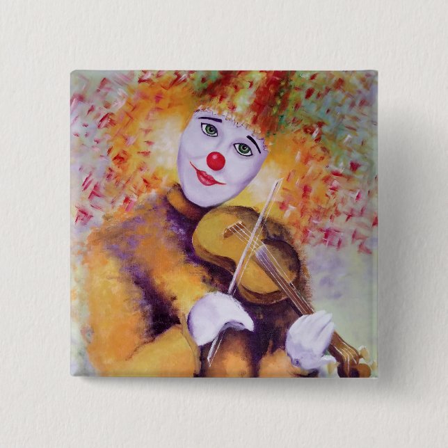 A sweet clown playing the violin 15 cm square badge (Front)